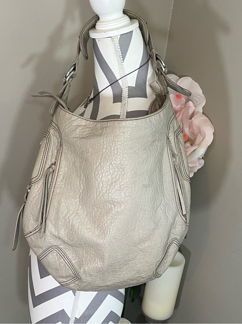 Y2K Ana Cream Vegan Faux Leather Slouchy Shoulder Hobo Bag Purse Boho Vintage